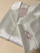 Personalised bridal pyjamas ivory with Bride embroidery close-up
