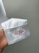 Personalised bridal pyjamas ivory with Bride embroidery close-up