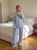 Blue and White Soft Stripe Bamboo Cotton Pyjamas