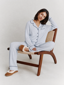 Blue and White Stripe Bamboo Cotton Pyjamas | PLUSH
