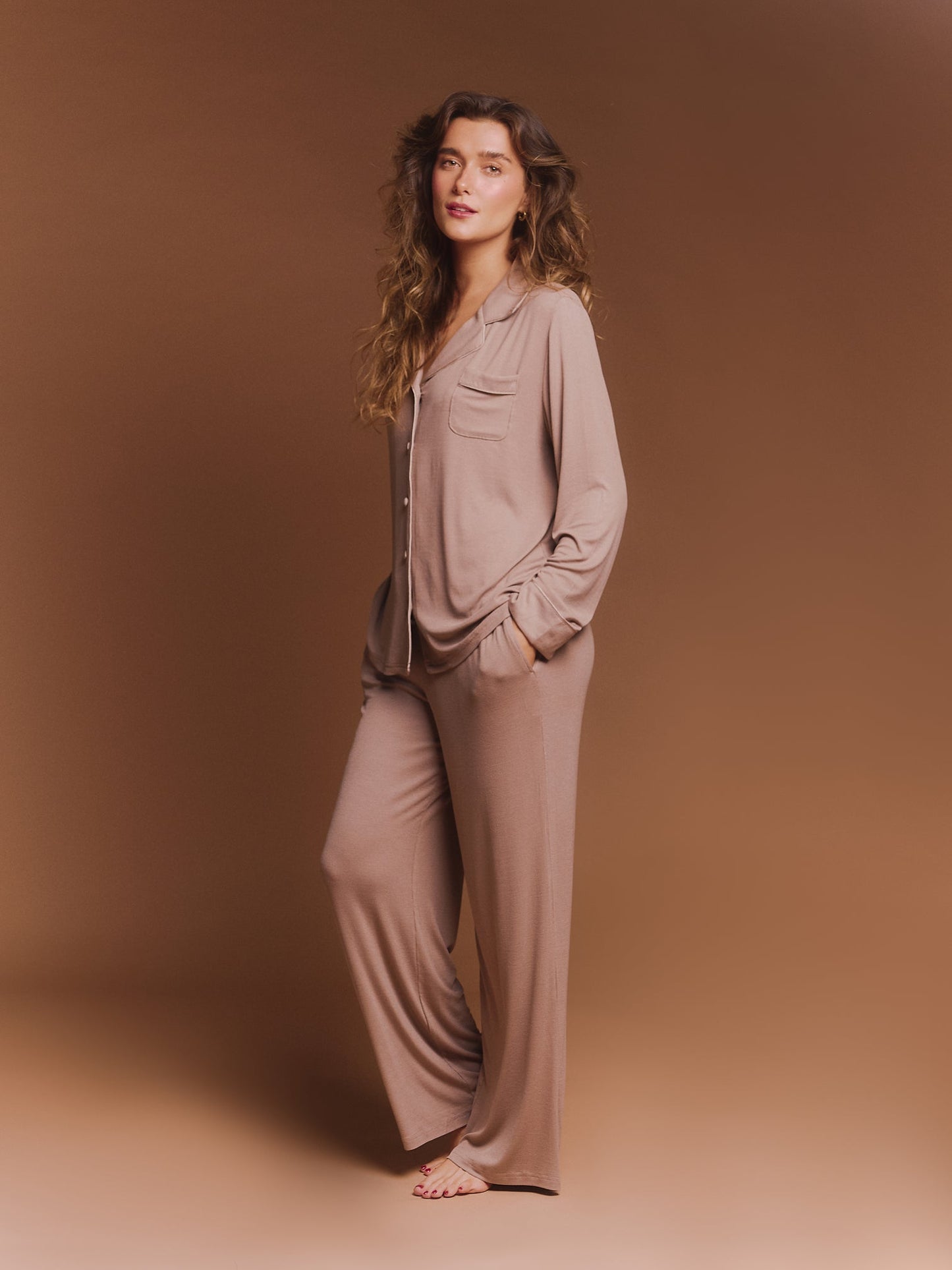 The Luxury Pyjamas in Taupe - Plush